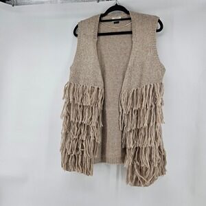 Boho Knit Fringe Vest Cardigan Sweater Beige One Size Artsy Layering Earthy